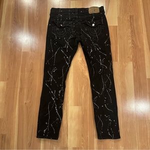 True Religion Men's Paint Splatter Black Skinny Jean size 36